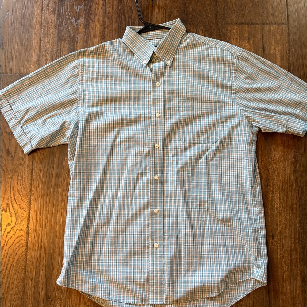 Arrow USA 1851 Men's Blue and Tan Plaid Short Sleeve Shirt